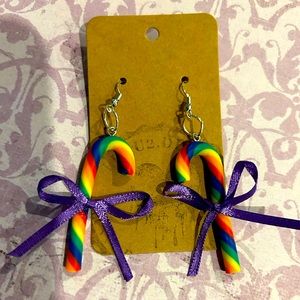 Christmas candy cane rainbow pride dangle handmade earrings!🌈